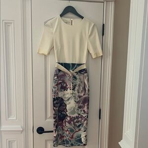 Ted Baker London Cream and Floral Midi Dress